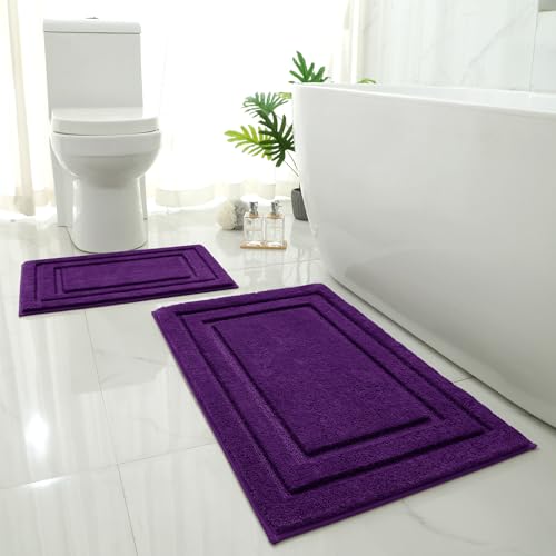 HOMEIDEAS Purple Bathroom Rugs Sets 2 Piece Super Soft and Absorbent Non Slip Microfiber Machine Washable Bath Mats for Purple Bathroom Decor 20 x 32 + 16 x 24