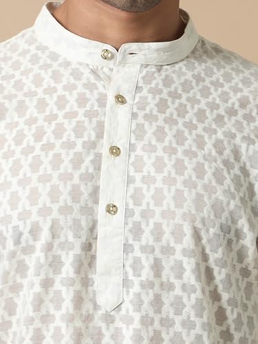 Filori Studio - Men's Self Design Woven Off White Long Kurta (Kurta Only)3