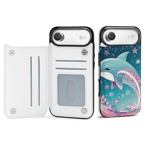 Étui portefeuille iPhone 17 anti-choc porte-cartes housse fine dauphin flocon