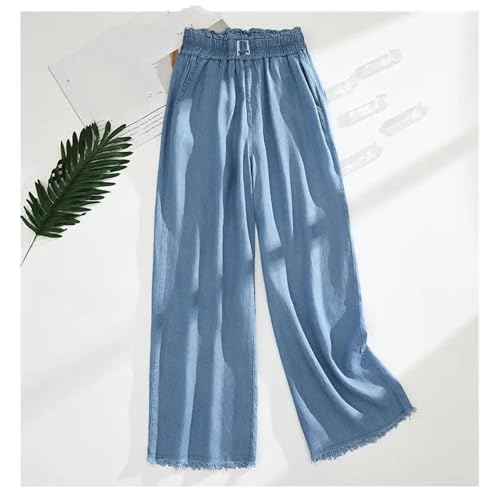 Women's Tencel Jeans High Elastic Waist Thin Loose Denim Pants Casual Drawstring Straight Jeans4