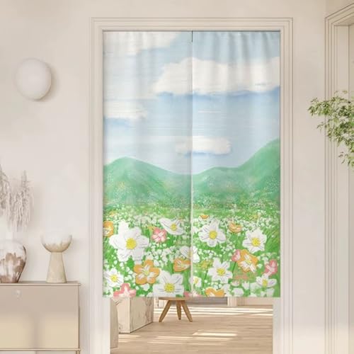 NASFH 北欧 のれん おしゃれ 布 寝室 リビング 間仕切りカーテン キッチン 玄関 ドア 目隠し のれん ロング A90*140 暖簾 カラー2 花柄 御洒落 モダン タペストリー 部屋仕切り インテリア 店舗用 業務用 喫茶店