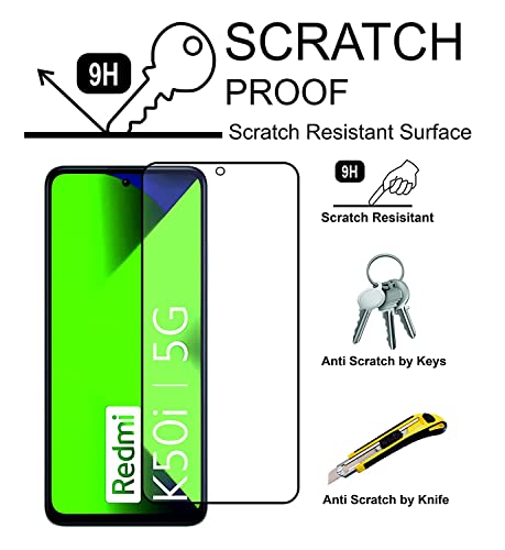 Image of Edge to Edge Tempered Glass for Redmi K50i (6.6 Inch) with Easy Self Installation Kit | Black, Pack Of 1