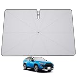 ruiya 傘型サンシェード 新型 トヨタ rav4 50系 サンシェード 傘 専用 フロントガラス パラソル 傘型 rav4 傘 曲がる 中棒 ガラス繊維10本骨 車中泊 遮光 遮熱 UVカット 日除けシェード 日よけ 折りたたみ 使用簡単 約10cm露先が折れる可能 スエード収納袋付き rav4 アクセサリー 内装 カスタムパーツ