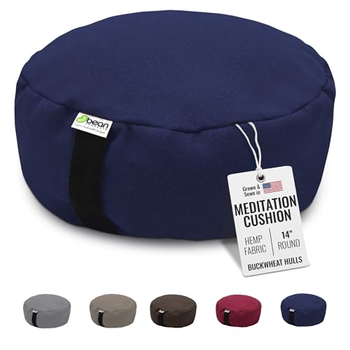 Bean Products Hemp Zafu Meditation Cushion for Sitting on Floor, Hemp Yoga Pillow, Zafu Meditation Pillow, Zen Seiza Kneeling Prayer Pad Support - Made in USA - Round Blueberry