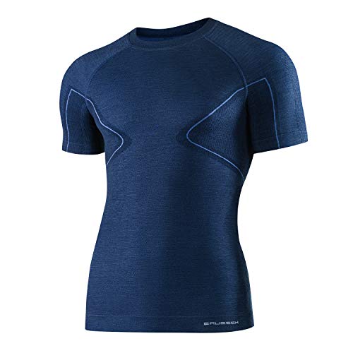 BRUBECK Merino Herren Kurzarm Funktionsshirt | Base Layer atmungsaktiv I Sportshirt nahtlos | Kurzarmshirt Radfahren I T-Shirt Radsport I 41% Merinowolle | Gr. XXL, Dunkelblau I SS11710 Cover