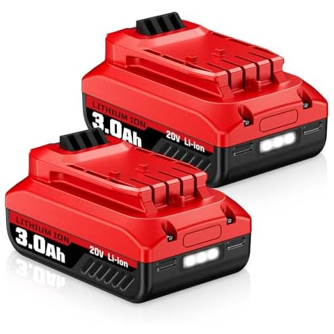 PDstation 2Pack V20 3.0Ah Replacement Battery for Craftsman 20V Battery for CMCB202 CMCB204 CMCB201 CMCS300B CMCG400B CMCB104 CMCK700D2 CMCD700C1 CMCS714M1 CMCL030B 20V Cordless Power Tools Cover