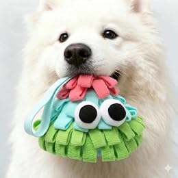 QDX Squeaky Dog Snuffle Toy, Interactive Hide and Seek Food Puzzle for Boredom Relief, Slow Eating & Mental Enrichment, Monster Snuffle Ball for Small Dogs(Pink-Blue-Green)