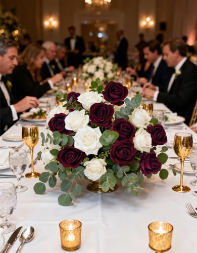 Burgundy Artificial Roses Flower Heads 25 PCS Velvet Real Look Silk Rose Flowers with Stems for DIY Wedding Party Baby Shower Home Decoration image 4