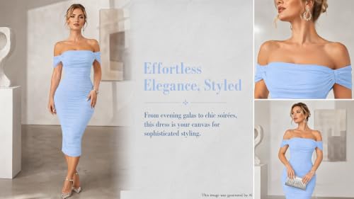 Image of Fooullaide Women's Sexy Off Shoulder Sleeveless Bodycon Ruched Midi Dress | Stretchy, Breathable, Mesh, Not See-Through, Elegant,Formal Gown, Cocktail, Evening, Party, Night Out Tube Dresses