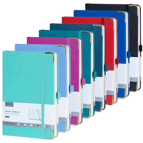 ONAVIA A5 Notebooks Lined Notepad with 100 GSM Thick Paper, 8 Pack a5 Hardback PU Leather Notes Diary Pad for Office School Home Business Work, Classic Ruled Journal Note Book with Pen Loop, 14 x 21cm