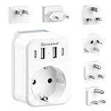 Adaptador de viaje universal, set completo con 4 puertos USB (2 USB-C), tipos A/C/G/I/M/D, adaptador de enchufe internacional, compatible con EE. UU./Europa/Reino Unido/Sudáfrica/Japón/China/Aus/India