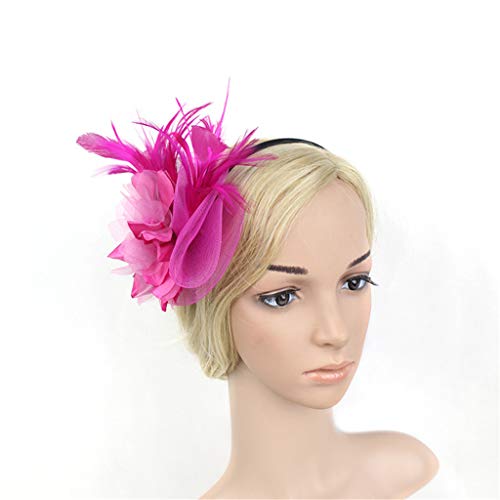 Fin86 Summer Feather Multicolor Womens Flower Derby Hats For Cocktail Ball Wedding Headband Colorful And Charming Hairwear Hot Pink #TOP1