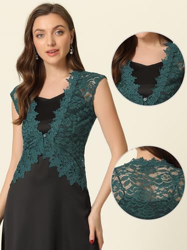 Image of Allegra K Lace Shrug Bolero for Women's Wedding Guest Cap Sleeve Sheer Floral Cardigan