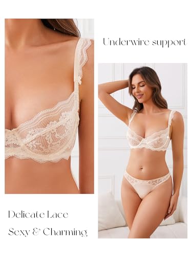 Image of Lace Bra Bralette Push Up Unlined Demi Bras Sheer Mesh Balconette with Underwire
