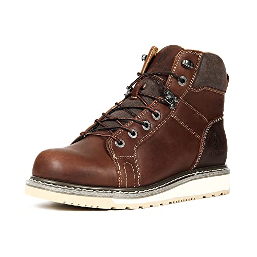 SL-Saint Soft Toe Herren Arbeitsstiefel mit Keilabsatz, bequem, strapazierfähig, Chukka-Knöchel, lässig, modisch, 6-Zoll-Vollnarbenleder, Motorrad-Kampf, Western-Wanderschuhe, braun (numeric_41) Cover