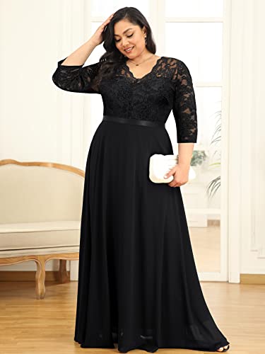 Miusol Women's Formal Floral Lace V Neck Plus Size Bridesmaid Party Maxi Dress Black #TOP3