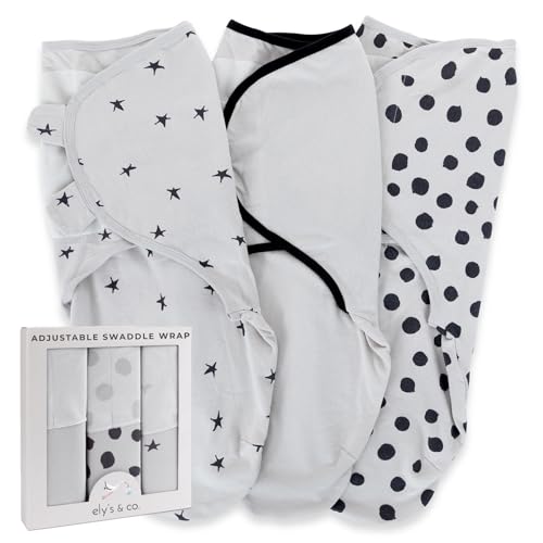Image of Ely's & Co. Adjustable Swaddle Blanket Infant Baby Wrap Set 3 Pack Grey and Black 0-3 Months