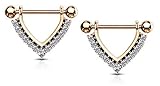 Forbidden Body Jewelry Pair of Surgical Steel 9/16 Inch (14mm) CZ Lined Black Accent Sexy Dangle Nipple Rings, Rose Gold Tone