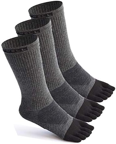 VWELL Toe Socks Cotton Running Athletic Socks Midweight Crew Five Finger Socks 3 Pairs,Size 7-11