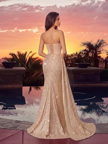 Image of Cocktail Evening Gowns Formal Dresses for Women Sequin Tulle Wedding Guest Party Sexy Off Shoulder Floor Length Prom Dress