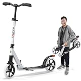 Campior Kick Scooter for Ages 6+, for Kids, Teens, and Adults, Max Load 240 LBS, Foldable, 8-inch Big Wheels for Kids and Adults, with Kickstand, 3 Adjustable Levels, Child Safety Approved, White