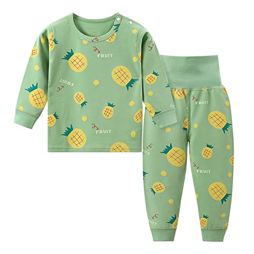 Image of YANWANG 100% Cotton Baby Boys Girls Pajamas Set Long Sleeve Sleepwear(Pineapple,3-12 Months)