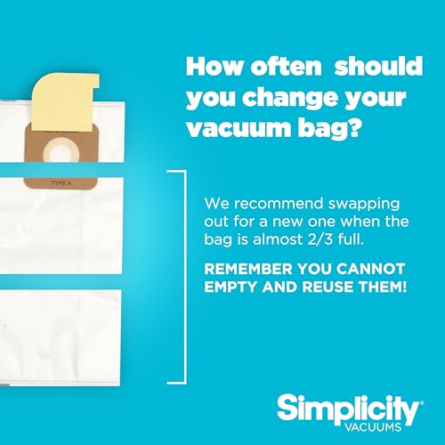 Image of Simplicity Vacuum Bags Type A, SAH-6 Hepa Vacuum Replacement Bags, 6-Pack | Fits S20EZM Allergy Upright Vacuum Cleaner, Symmetry and 6 Series