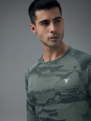 Image of TECHNOSPORT Men's Slim Fit All Over Print Jacquard Crew Neck Full Sleeve T-Shirt, Quick Dry Activewear Tee with UPF 50+ Sun Protection for Gym, Running, Sports & Everyday Wear