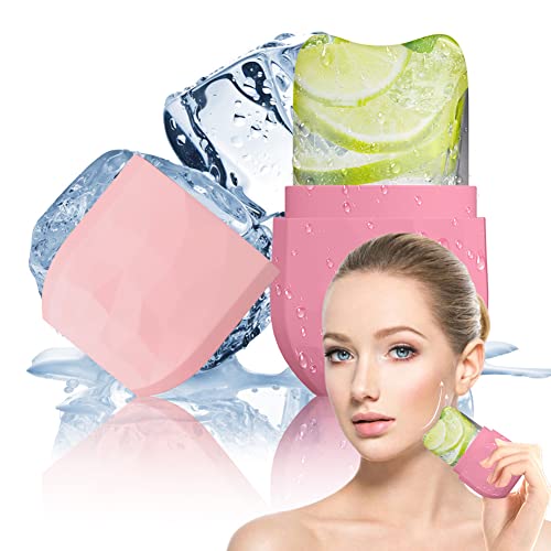 Ice Face Roller Gua Sha Facial Massage Silicone Ice Roller Reusable and Freezable Facial Beauty Ice Roller for Skin Care, Shrink Pores, Reduce Puffiness Fine Lines, Improve Blood Circulation (pink)