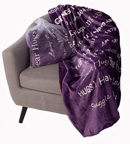 BlankieGram “Hugs” Plush Throw Blanket- Inspired Gift Ideas for The Entire Family, Comfort Gifts, Purple
