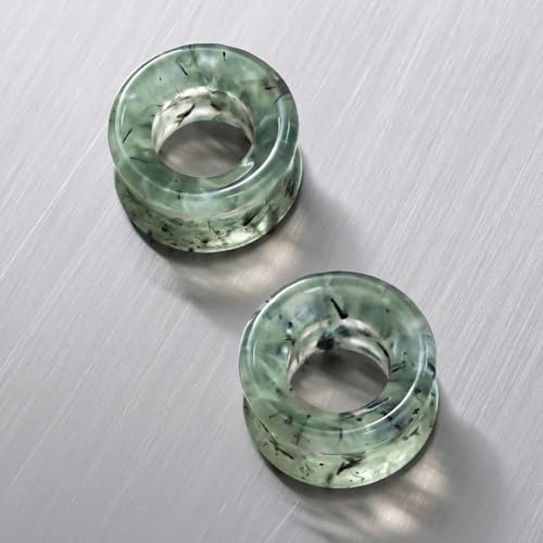 PUNKYOUTH 4PCS Natural Prehnite Stone Ear Tunnels Set Double Flare Ear Plug Gauges Unique Green Crystal Body Piercing Jewelry for Women Men 6mm to 25mm 2g to 1 inch Expansion Stretched Lobe by PUNKYOUTH - Used condition - Image 5