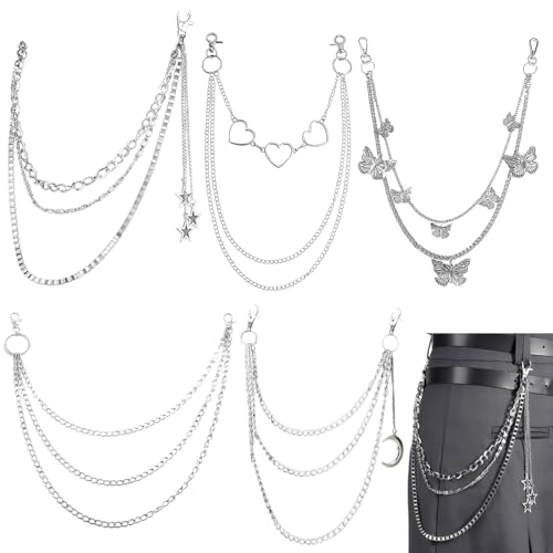YOFDAL 5 Pièces Chaîne de Pantalon pour Femmes Punk Chaînes de Taille Mode Chaîne de Jeans pour Fille