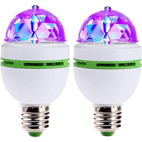 NAWTOR RGB Color Rotating Bulb, E27 3W LED Bulbs Colored LED Strobe Light Bulb Multi Crystal Stage Lights for Disco, Birthday Party (2Pack) Cover