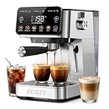 ecozy Espresso Machine & Coffee Maker Combo with Milk Frother, Guided Touchscreen Brewing, Create Café-Style Lattes, Cappuccinos & Americanos at Home, Smart Touchscreen, Stainless Steel