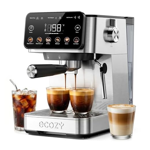 ecozy Espresso Machine & Coffee Maker Combo with Milk Frother, Guided Touchscreen Brewing, Create Café-Style Lattes, Cappuccinos & Americanos at Home, Smart Touchscreen, Stainless Steel