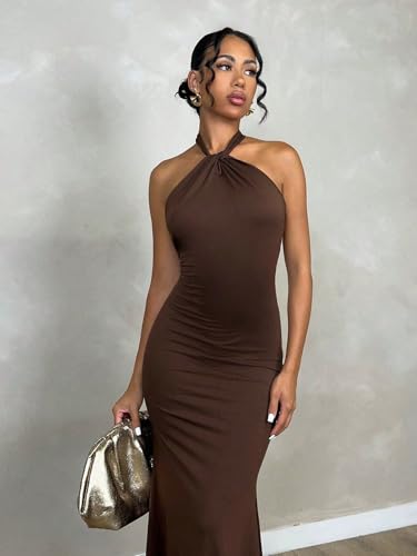 Image of SKAYS Women's Summer Dress Halter Bodycon Maxi Dress Backless Casual Party Dresses