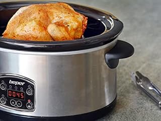 BEPER BC.510 Slow cooker,Pentola digitale per la cottura lenta,4,5 Litri,Acciaio, 3 impostazioni di cottura,Timer programmabile,Pentola interna estraibile,Lavabile in lavastoviglie