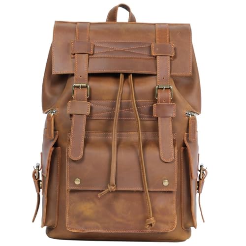 Men Leather Briefcase Shoulder Bag Men Retro Large Backpack Leather Travel Bag Leisure Bag