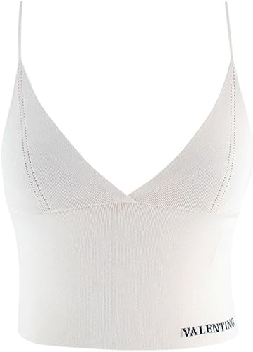 Valentino Crema Top Corto Intarsia de Punto de Aguja de Segunda Mano