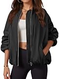 Tankaneo Womens Zip Up Bomber Jacket Oversized Fashion Casual Fully Lined Winter Coats With Pockets