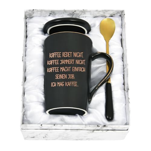 Diztoud Kaffeetasse Geschenk, Kaffee Geschenk, lustig Tasse mit spruch Kaffee macht einfach seinen Job, Geschenke für Kollegen Chef Büro, 400ML Keramik Marmorbecher mit Deckel, Löffel und Geschenkbox
