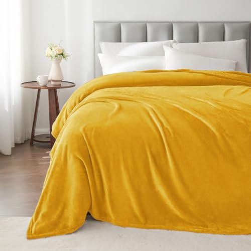Image of BEDELITE Fleece Blanket Twin Size Yellow Throw Blanket for Couch & Bed, Luxury Plush Cozy Fuzzy Blanket 60x80 inches, Super Soft Warm Lightweight Throw Blanket for Travel Camping