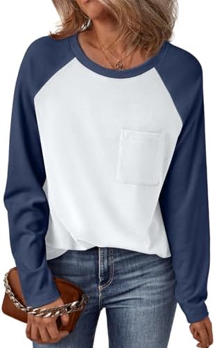Trendy Queen Womens Crew Neck Long Sleeve Colorblock Shirts 2024