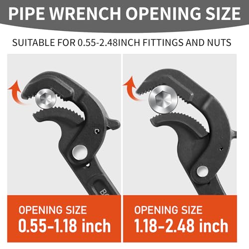 Pipe Wrench Set, 10” and 15” Self Adjusting Wrench 2-Piece Plumbing Tools for 0.55“-2.36”/14-60mm Standard Nuts, Irregular Nuts,Pipes Use - Image 4