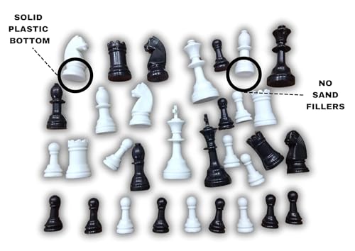 Image of Vinson Chess Men - Set of 32 Pieces | Solid Plastic King-Size Pieces in 3.75 Inches with Storage Bag & Extra Queens for Pawn Promotion | White & Black Color