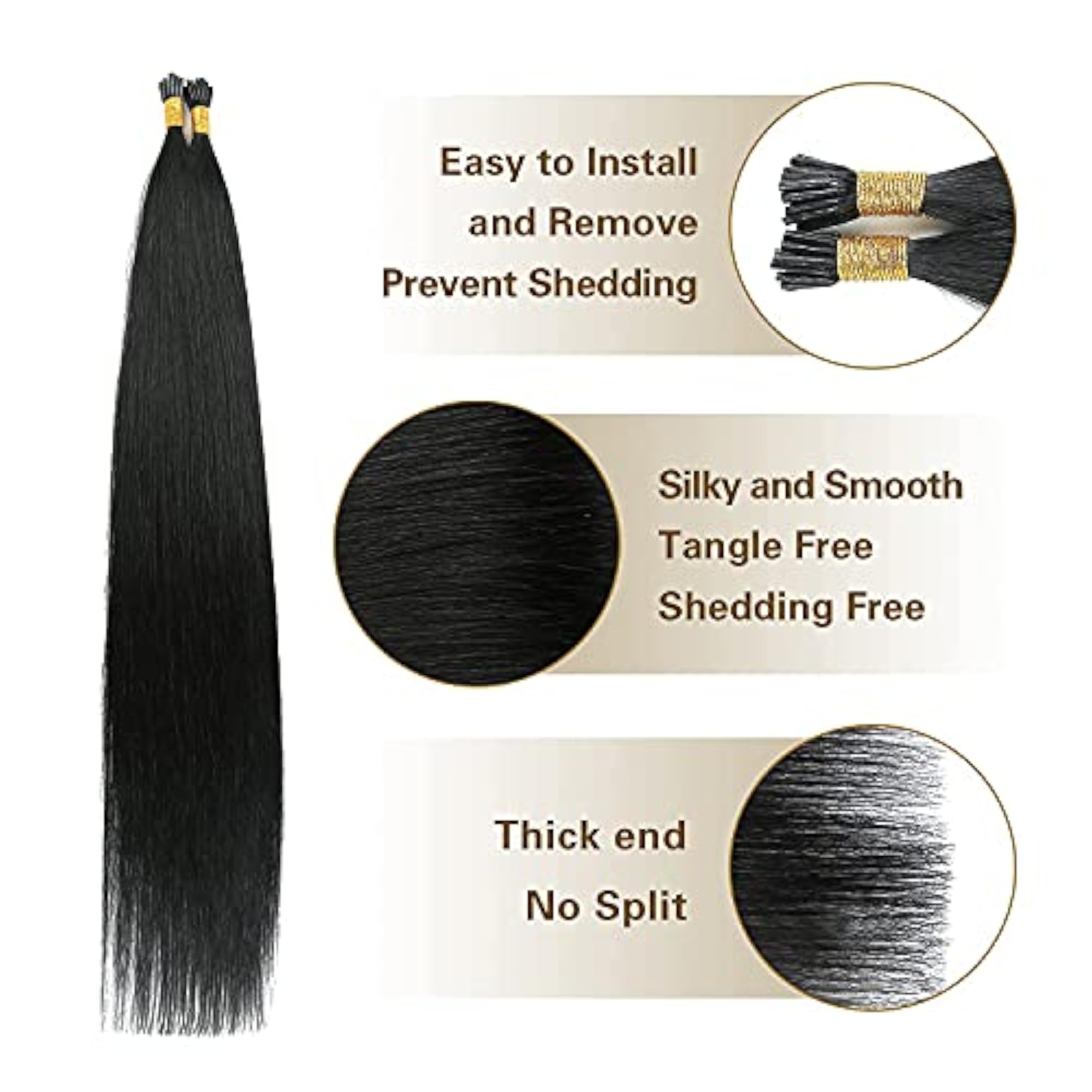 Women's Black I Tip Human Hair Extensions, 100g