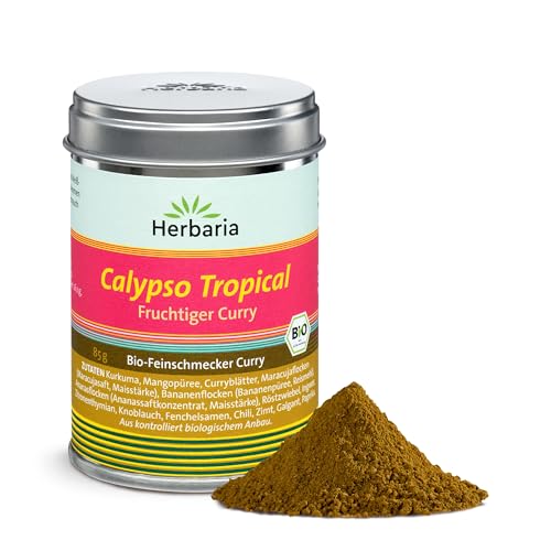 Herbaria Calypso Tropical Curry bio 85g M-Dose – Curry fruchtig, fruchtiger Curry, Currypulver – Gewürzmischung für fruchtig indische Currygerichte - erlesene Zutaten - nachhaltige Aromaschutz-Dose