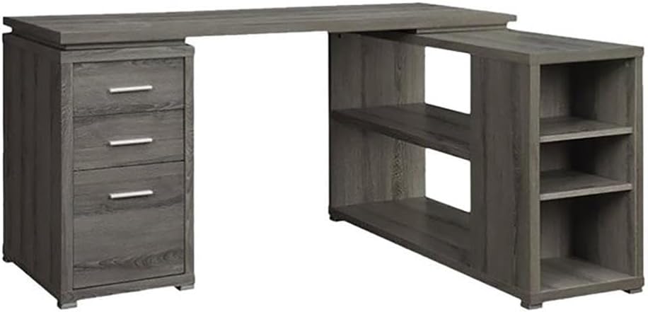 Pemberly Row Contemporary L Shape Writing Desk, Weathered Gray/Silver Finish, MDF and Particle Board, 60" W x 47.25" D x 29.5" H, 3 Drawers and Shelves, Home Office Desk with File Storage