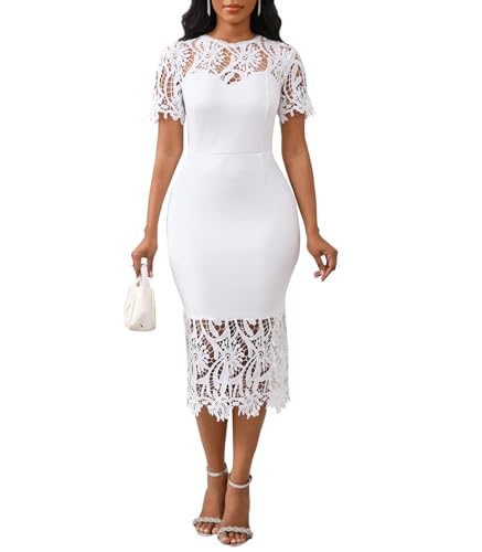 Image of Cololura Women Elegant Floral Lace Long Sleeve Patchwork Cocktail Bodycon Evening Party Gown Dress