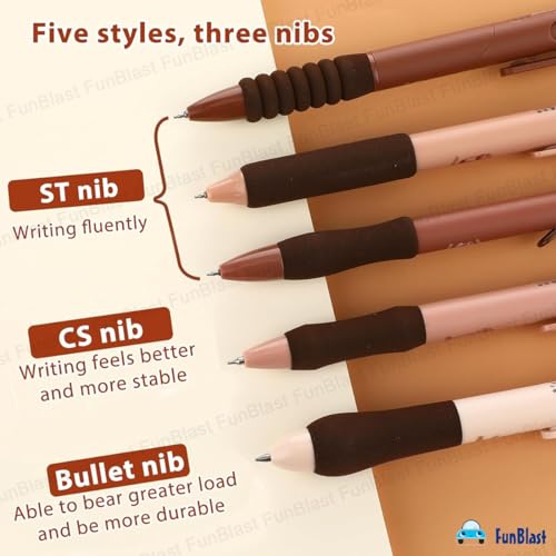 Image of FunBlast Gel Pens for Writing, 5 Pcs Gel Pen & 1 Pcs Highlighter Pen, with Comfortable Grip for Smooth Writing, Kawaii Pens, Stationery for School & Office (Blue Ink) (Coffee)